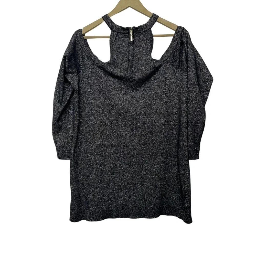 Torrid Black Metallic Cross Neck Back Zip Cold Shoulder Shirt Size 2X - Picture 4 of 8